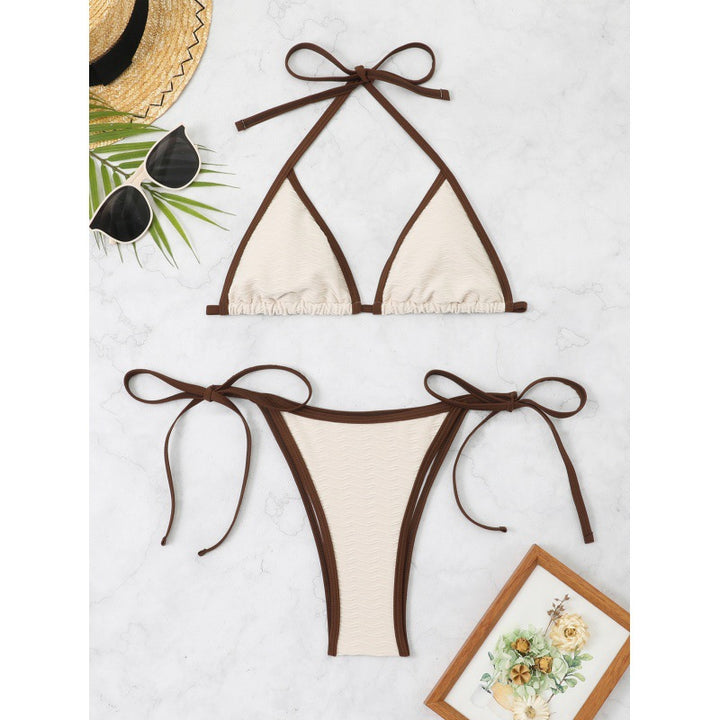 Damen Triangel-Bikini mit verstellbaren Bindebändern und raffiniertem Wellenmuster Drune