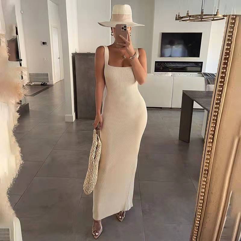 Damen Langärmliges Knielanges Strickkleid Drune
