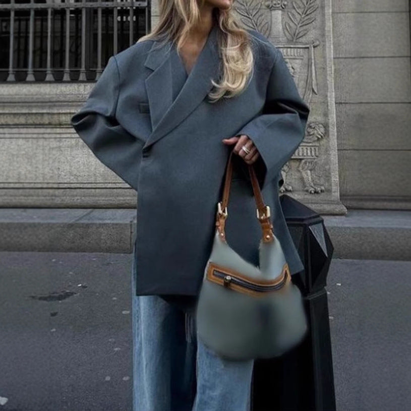 Damen Oversized Blazer mit eleganter Tasche und schickem Revers Drune