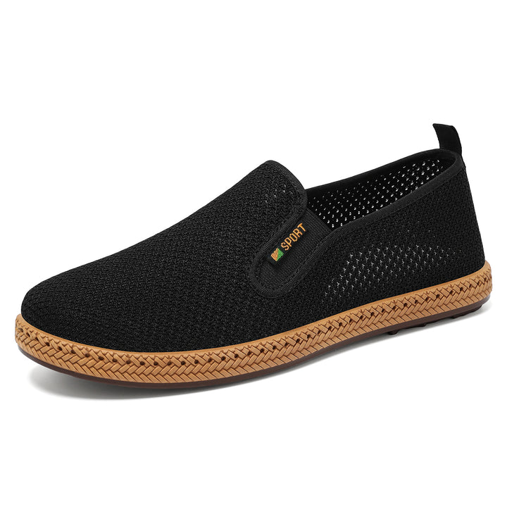 Herren nan atmungsaktiver Strick-Slip-On Loafer mit elastischem Einstieg, geflochtener Dekor-Sohle und gepolstertem Komfortfußbett Drune
