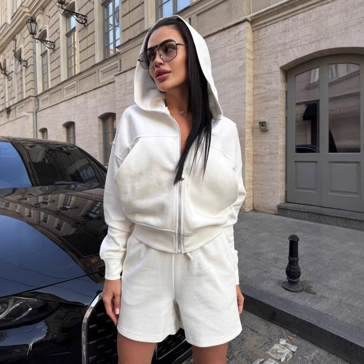 Damen Sommerliches Sport-Lounge-Set mit Kapuzenjacke und Shorts Drune