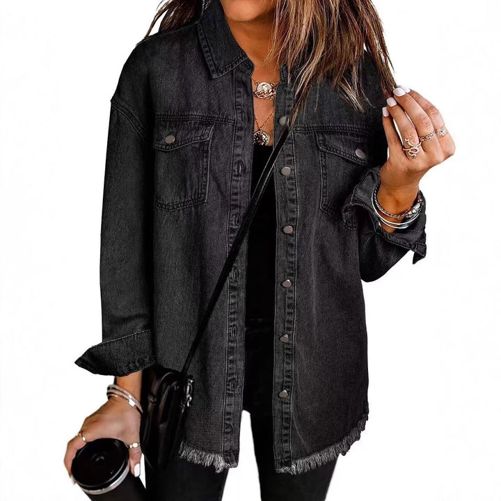 Damen Oversized Jeanshemd mit Fransen Drune