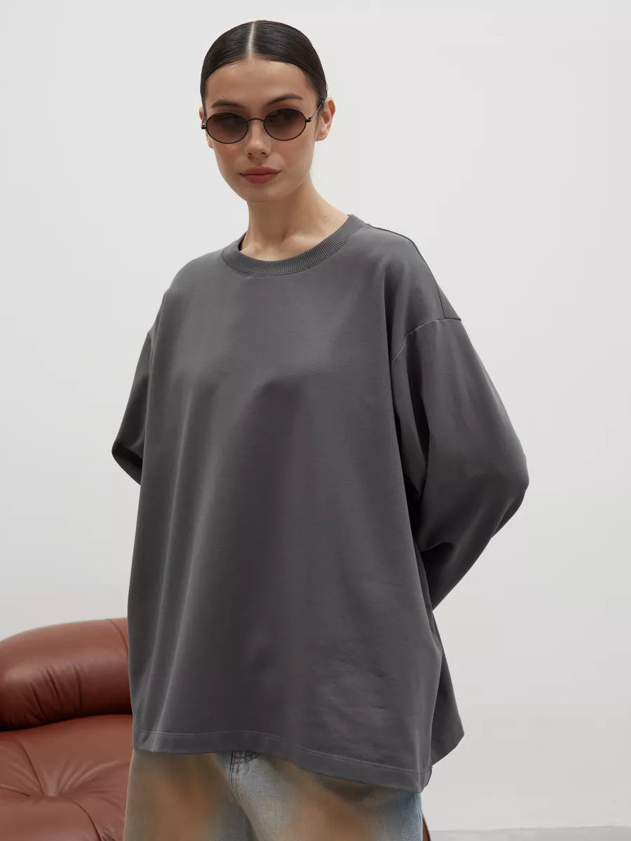 Damen lässiges Langarmshirt mit Rundhalsausschnitt und weichem Baumwollstoff Drune