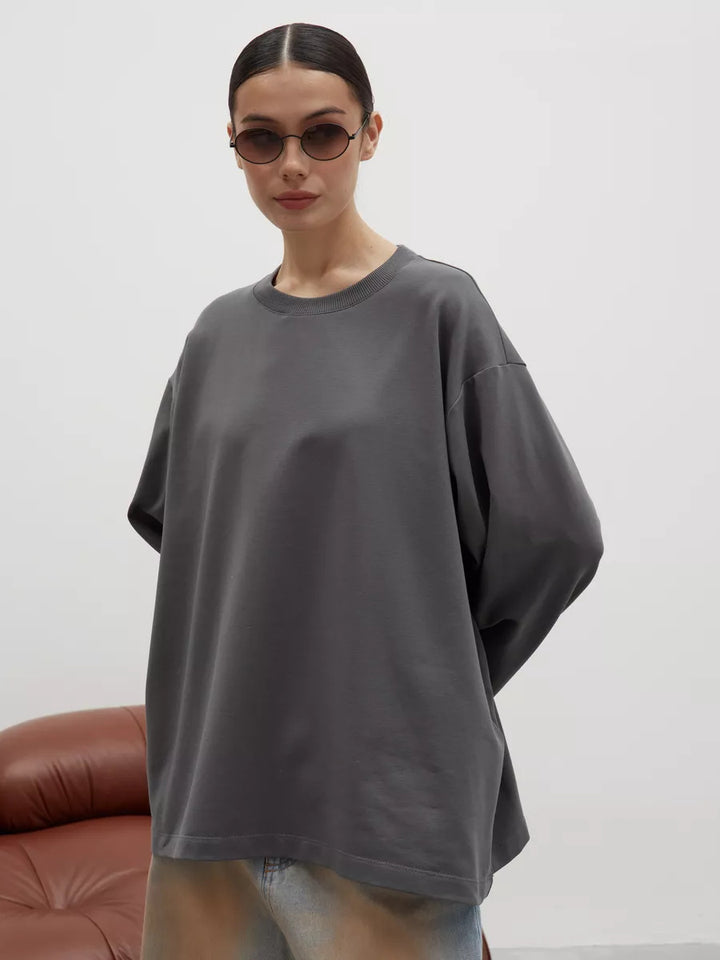 Damen lässiges Langarmshirt mit Rundhalsausschnitt und weichem Baumwollstoff Drune