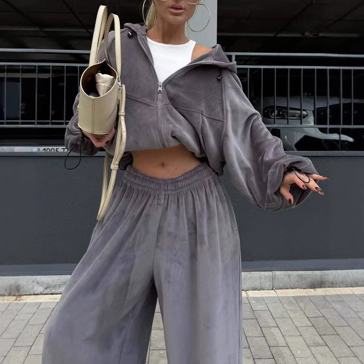 Damen Sportlicher Fleece-Anzug mit weiter Passform und Kapuze Drune