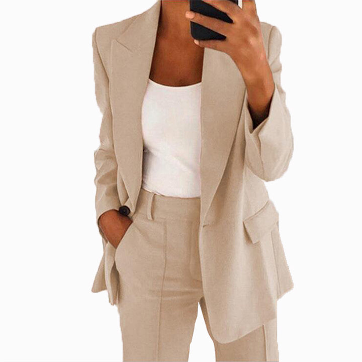 Damen nan taillierter Blazer-Hosen Businessanzug aus Stretchstoff Drune