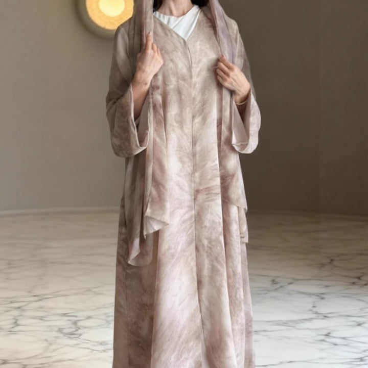 Damen nan langes fließendes Kapuzenkaftan Kleid mit weitem Arm und mehrlagigem Chiffon Drune