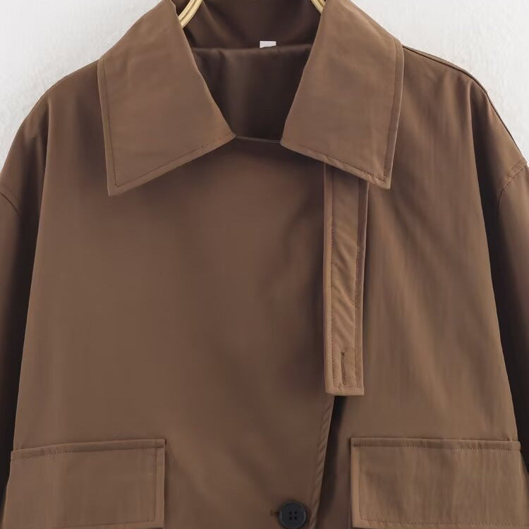 Damen lässige Utility-Jacke mit praktischen Pattentaschen und elegantem Stehkragen Drune