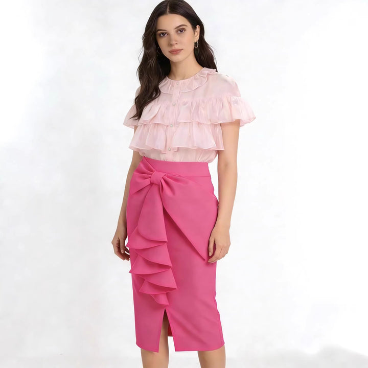 Damen Figurbetonter Midi-Rock mit elegantem Schleifendetail Drune