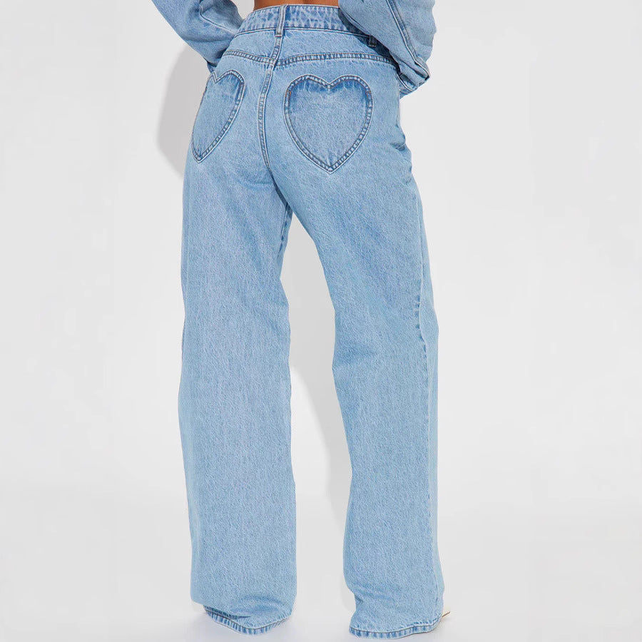 Damen nan hochgeschnittene Weitbein-Jeans mit taillierendem Bund, klassischem Five‑Pocket‑Schnitt und fließendem Bein Drune