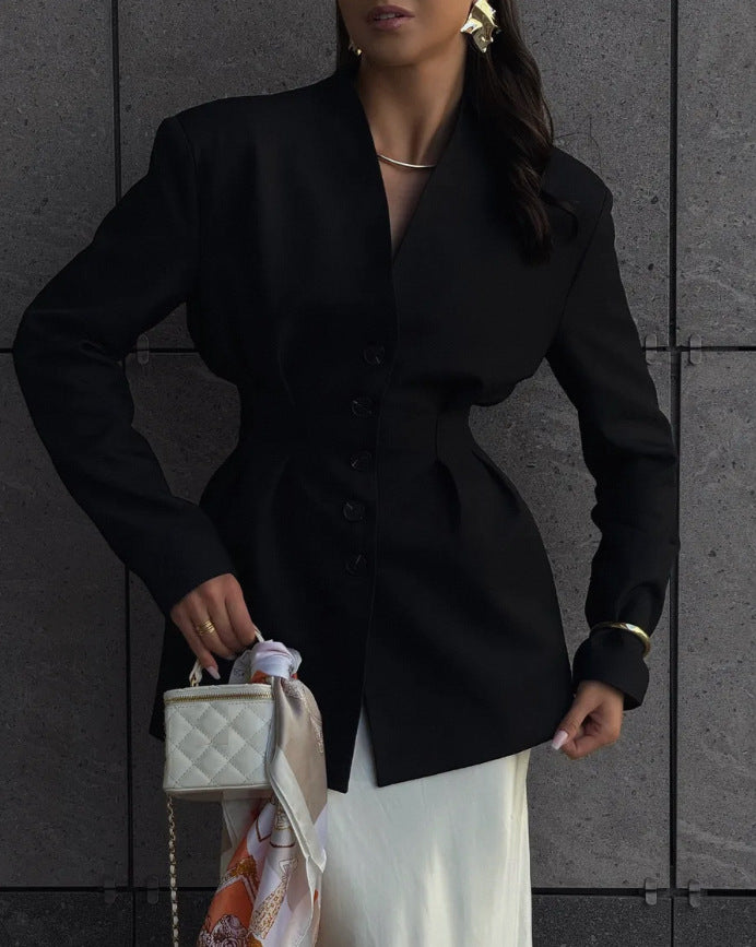 Damen Modischer Blazer mit tailliertem Schnitt und eleganten Knopfdetails Drune