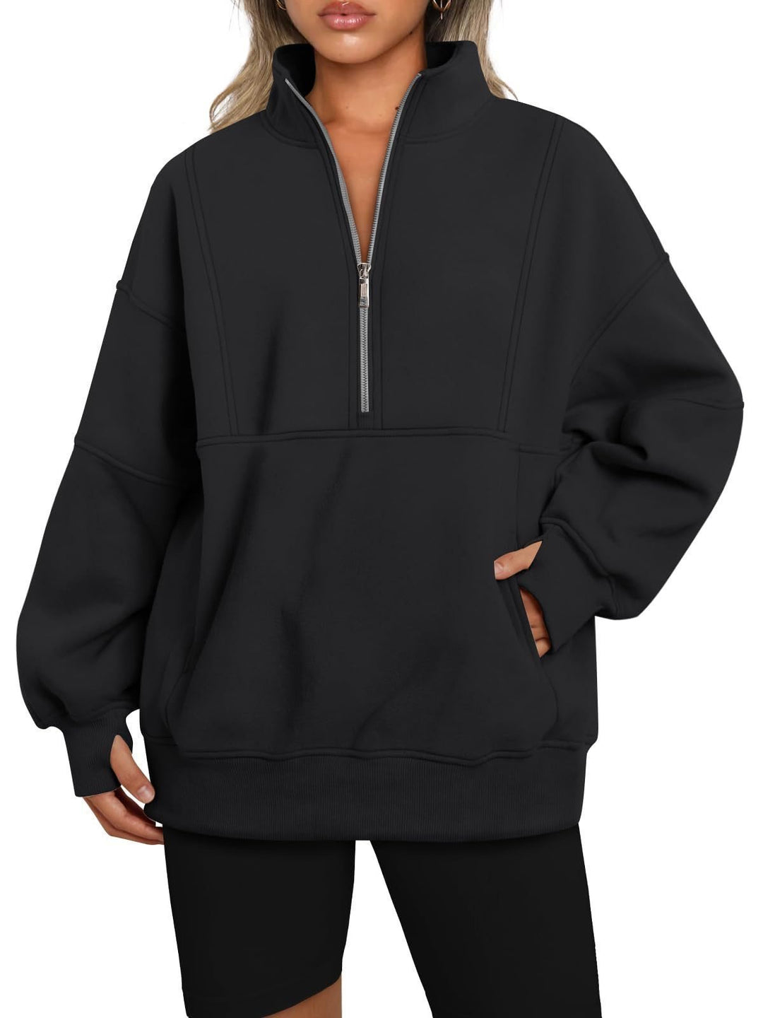 Damen Sportlicher Hoodie mit hohem Kragen und Reißverschluss Drune
