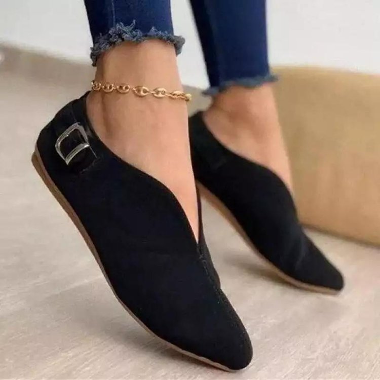 Damen elegante Mokassins mit modischem Riemchen und spitzem Zehenbereich Drune