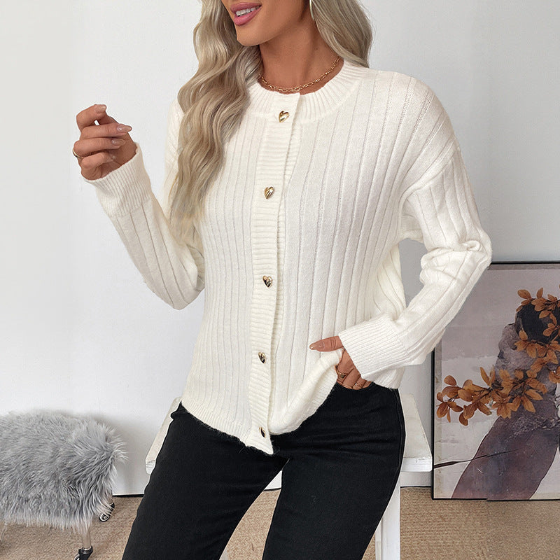 Damen modischer Strickpullover mit Herzknöpfen und strukturierter Oberfläche Drune