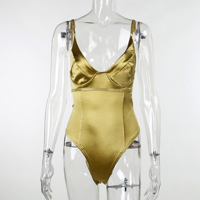 Damen Satin-Bustier-Top mit tiefem V-Ausschnitt und eleganter Passform Drune