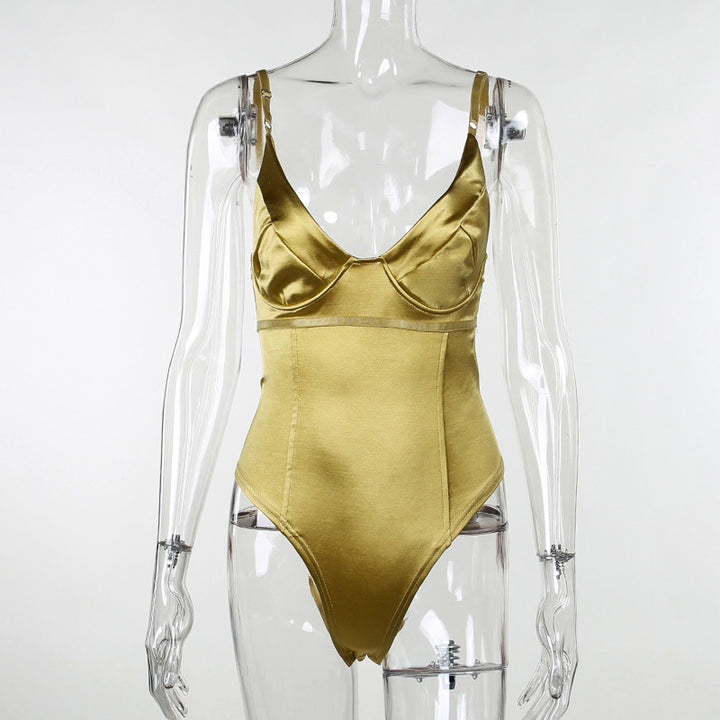 Damen Satin-Bustier-Top mit tiefem V-Ausschnitt und eleganter Passform Drune