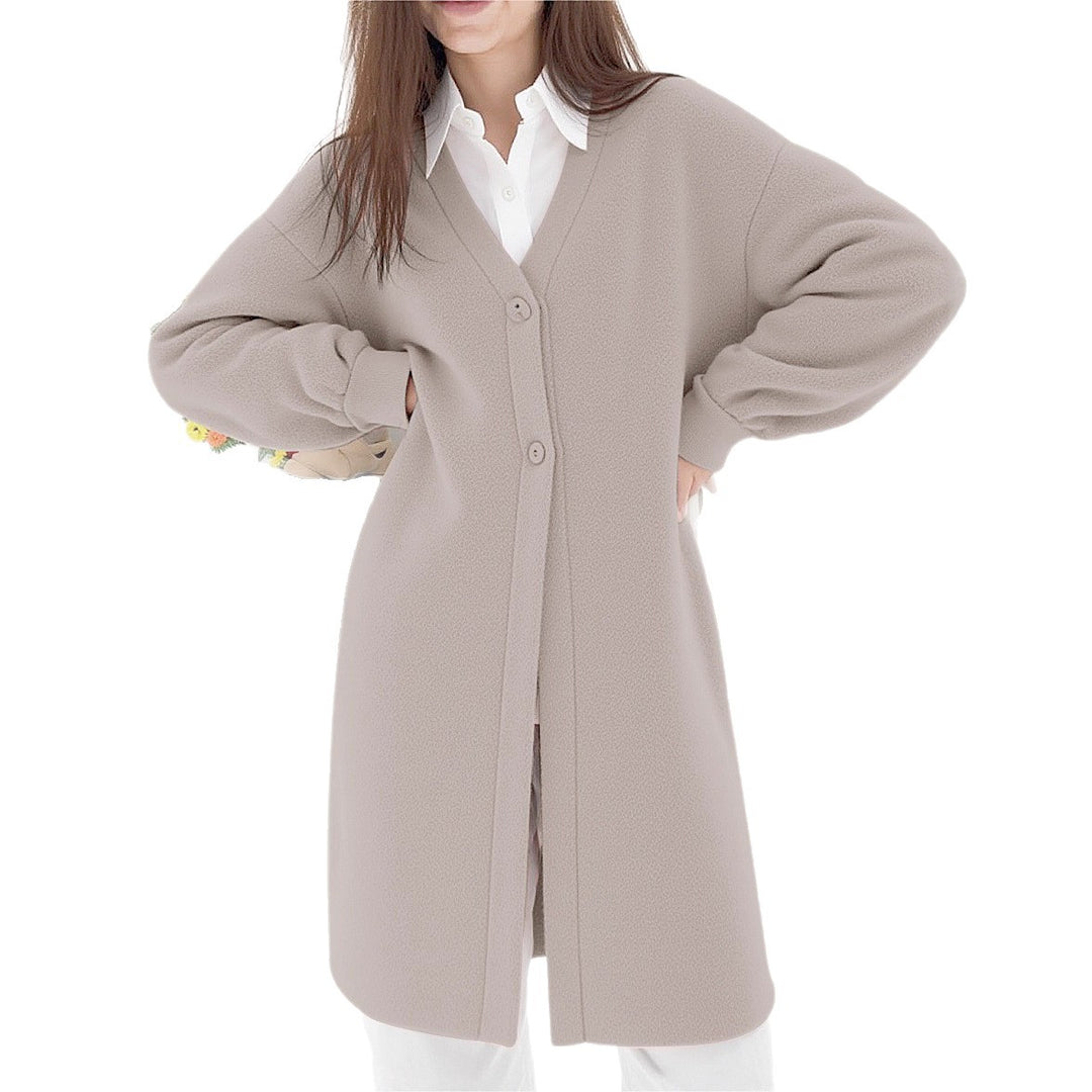 Damen Elegante Strickjacke mit Knopf und V-Ausschnitt Drune