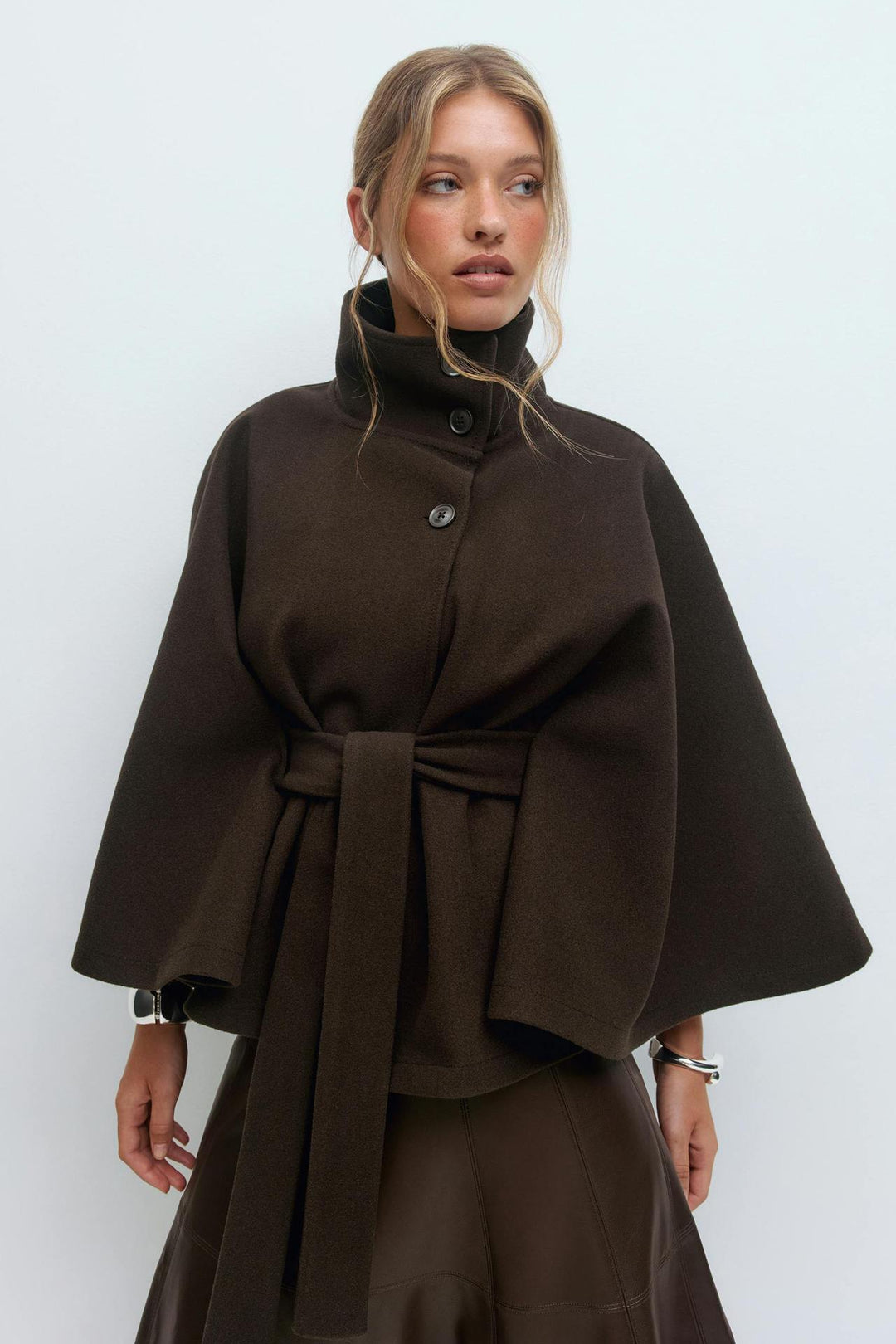 Damen Elegante Cape-Jacke mit Gürtel Drune