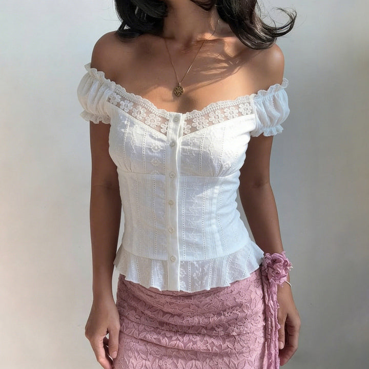 Damen Elegantes Blusenoberteil mit verspielten Puffärmeln und Knopfleiste Drune