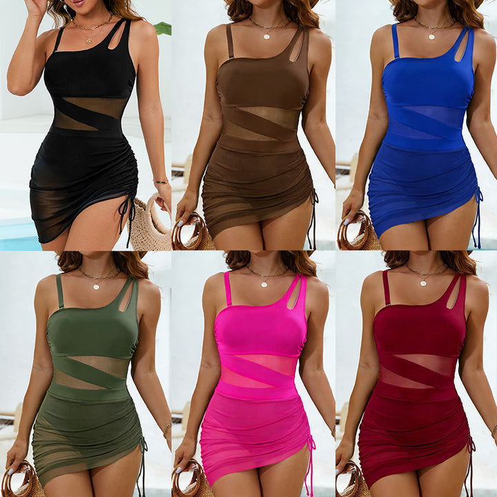 Damen einteiliger Badeanzug mit femininen Cut-Outs und modischer Raffung Drune