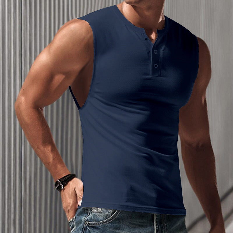 Herren Ärmelloses T-Shirt mit klassischem Knopfdetail und hautfreundlicher Struktur Drune