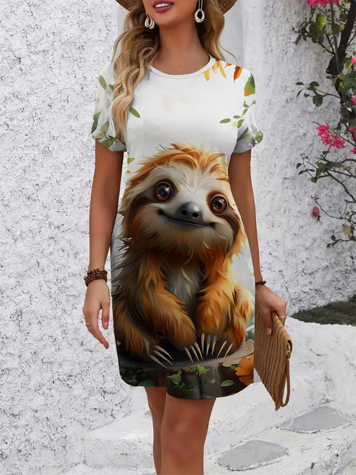 Damen T-Shirt Kleid mit floralem Design und bequemem Schnitt Drune