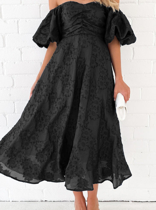 Damen A-Linien Maxikleid mit voluminösen Puffärmeln und floralem Design Drune