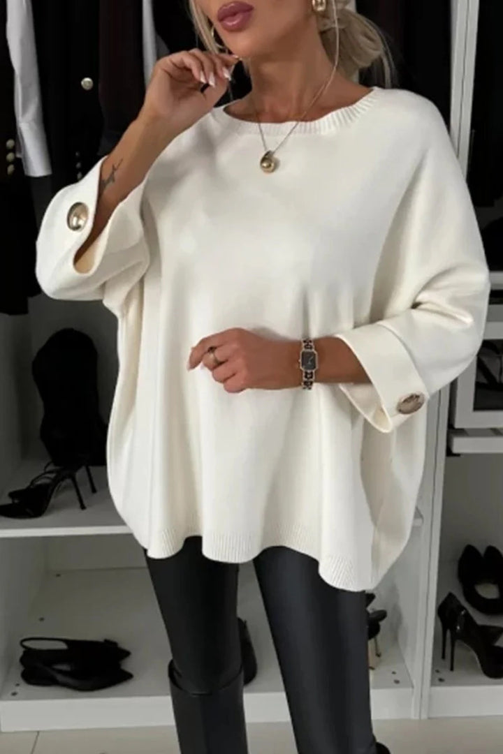 Damen modischer oversized Pullover mit eleganten Knopfdetails Drune