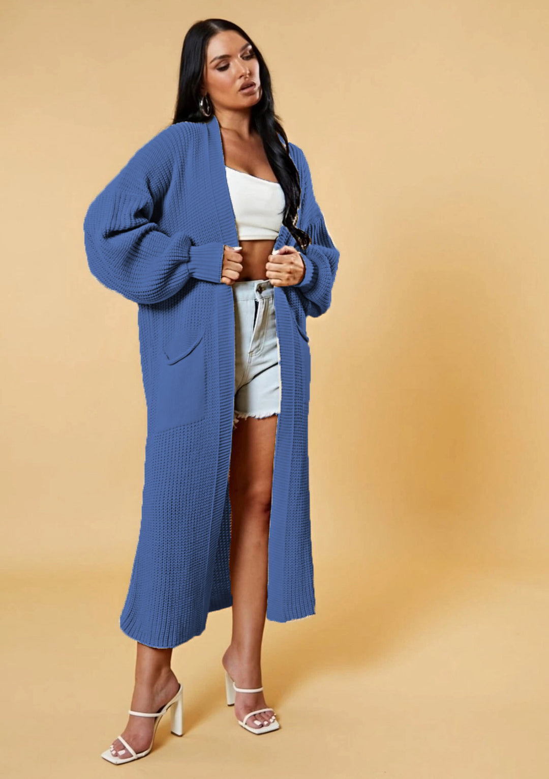 Damen Langstrick-Cardigan mit offenem Design und praktischen Taschen Drune