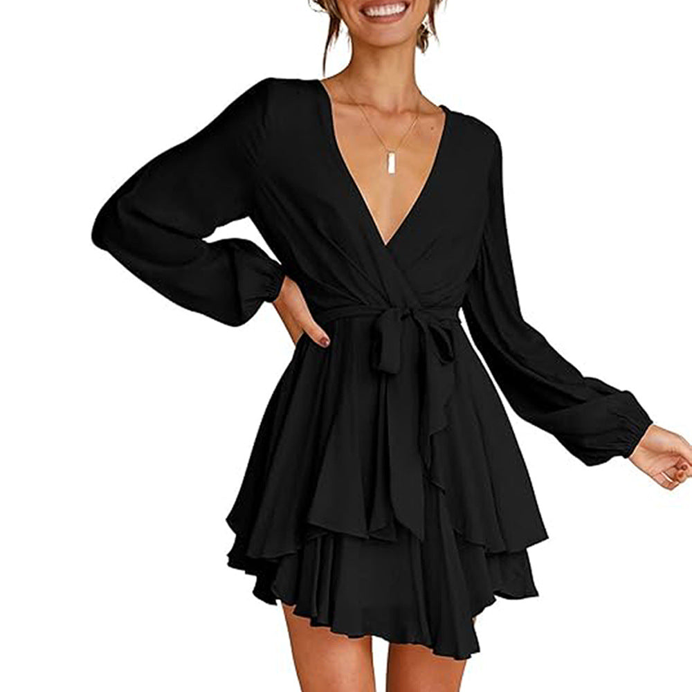 Damen Wickelkleid mit langen Ärmeln und verspieltem Volant Drune