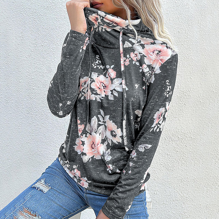 Damen Bluse mit floralem Design und modernem Hoody-Ausschnitt Drune