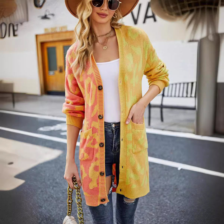 Damen länger geschnittene Strickjacke mit auffälligem Muster Drune