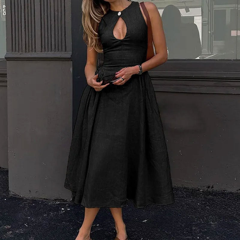 Damen Maxikleid mit schickem Schlüsseleffekt und voluminösem Rock Drune