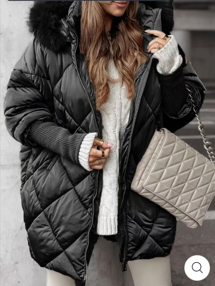 Damen gestepptes Winterparka mit abnehmbarer Kapuze Drune