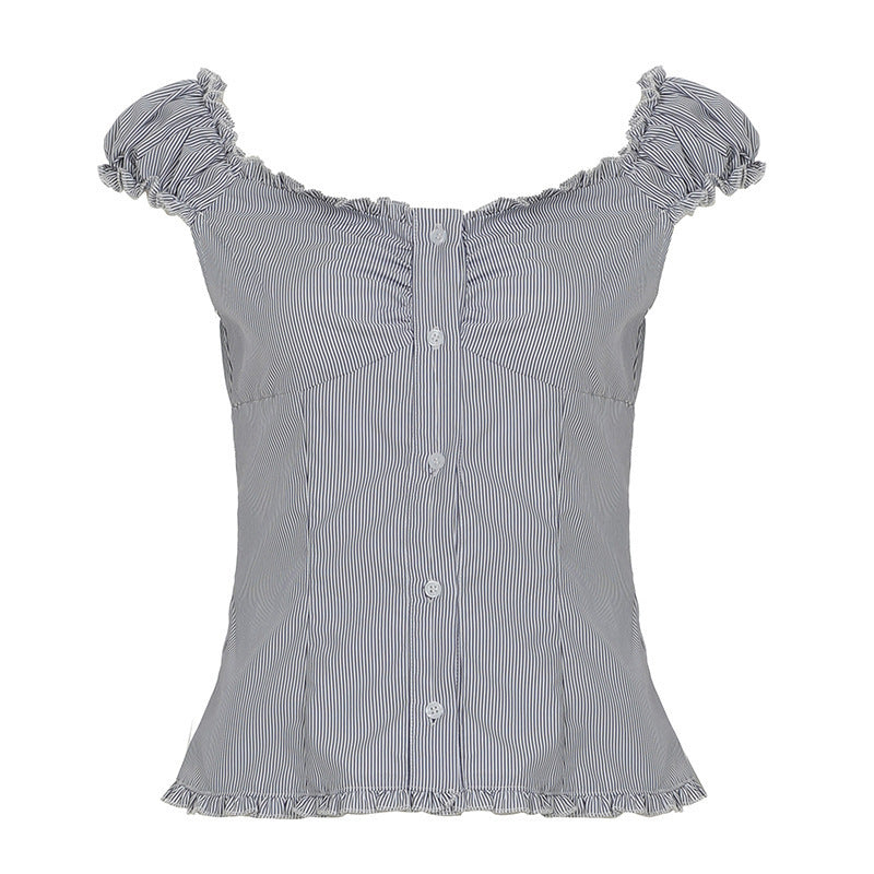 Damen Blusenoberteil mit Rüschendetails und eleganten Streifen Drune