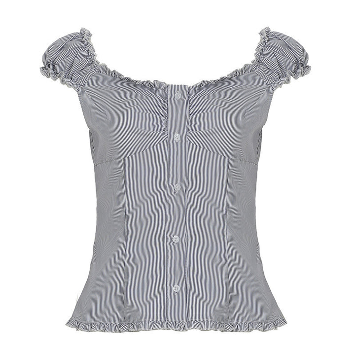 Damen Blusenoberteil mit Rüschendetails und eleganten Streifen Drune