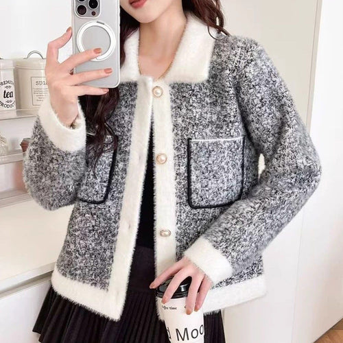 Damen kuschelige Jacke mit kontrastierenden Taschen Drune