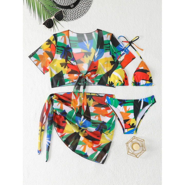 Damen Bikiniset mit leicht transparenter Wickelbluse und verstellbaren Trägern Drune