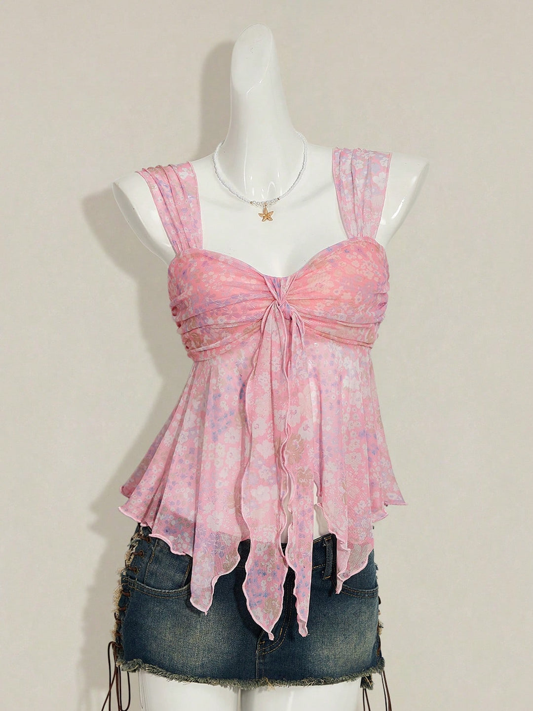 Damen charmante Bluse mit auffälligem V-Ausschnitt und verspieltem Design Drune