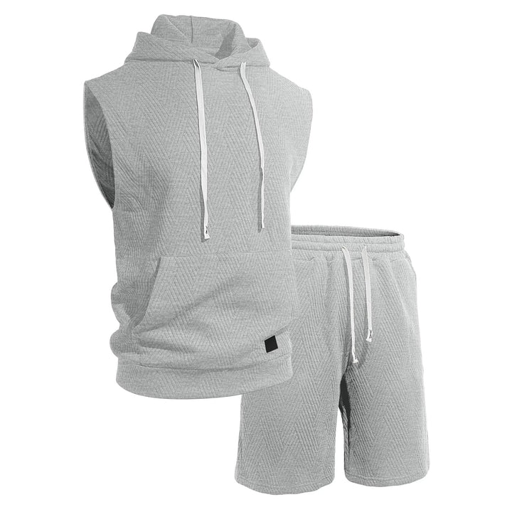 Herren nan ärmelloses Kapuzen-Lounge-Set aus strukturierter Baumwollmischung mit Kängurutasche und elastischer Freizeithose Drune
