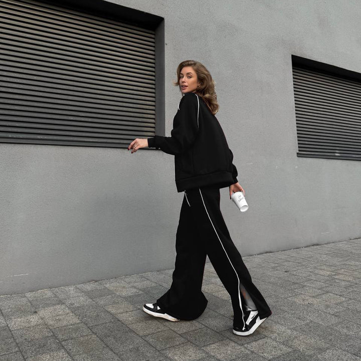 Damen Lässiges Sportanzug-Set mit modernem Reißverschluss und elastischen Bündchen Drune