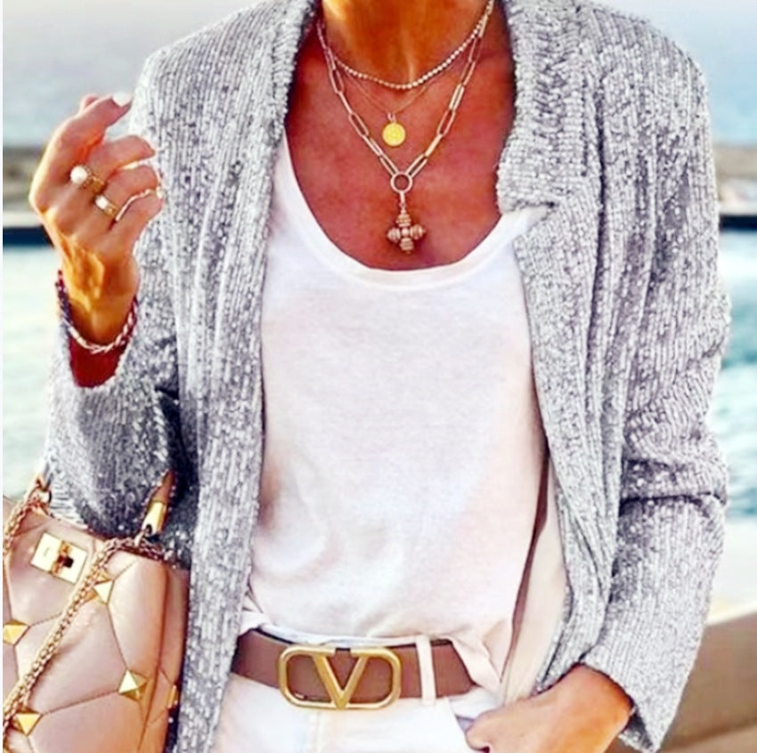 Damen Glitzernde Abendjacke mit elegantem Schnitt und luxuriösen Details Drune