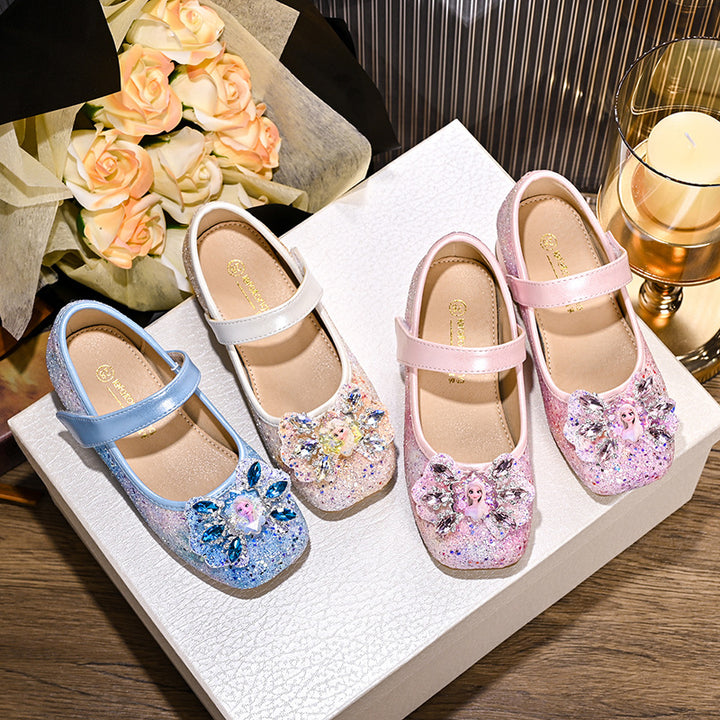 Mädchen Mary Jane Glitzer Ballerinas mit Blumenverzierung Drune