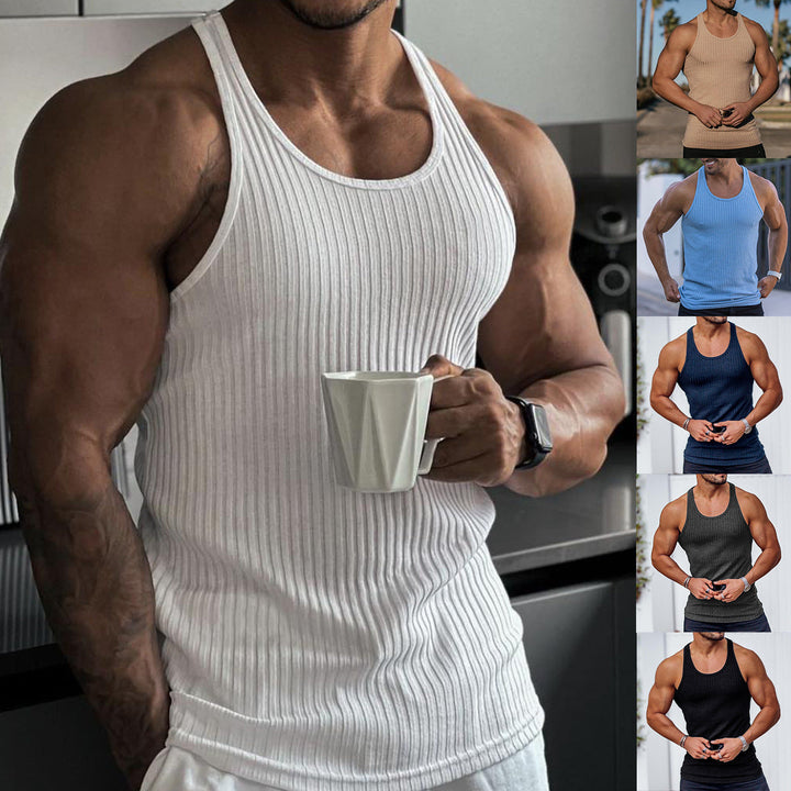 Herren nan geripptes Muskelshirt mit U-Ausschnitt und stretchigem Baumwollmix Drune