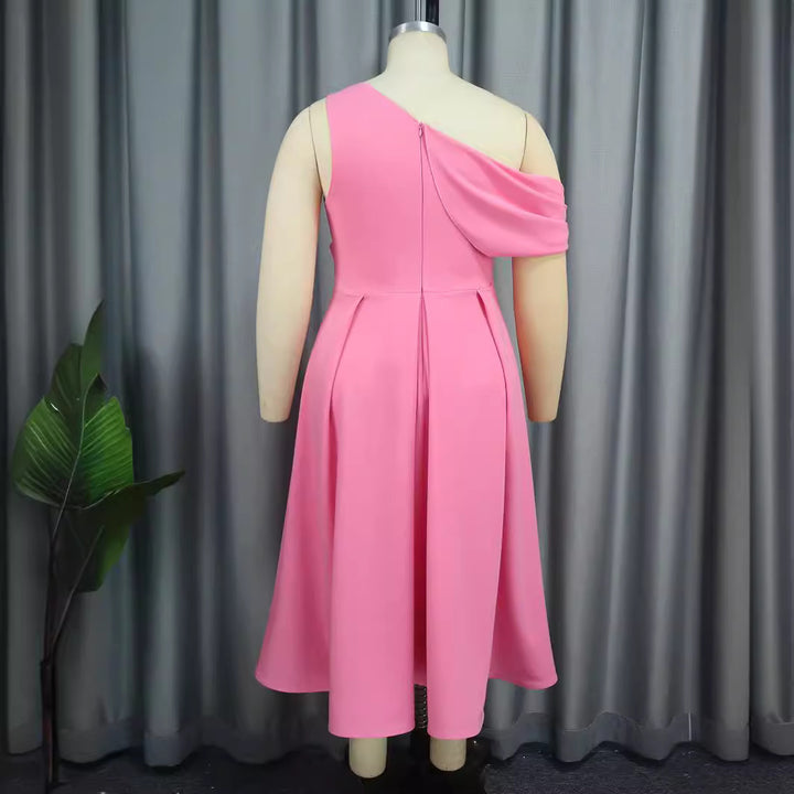 Damen Elegantes One-Shoulder Kleid mit Drapierungen Drune