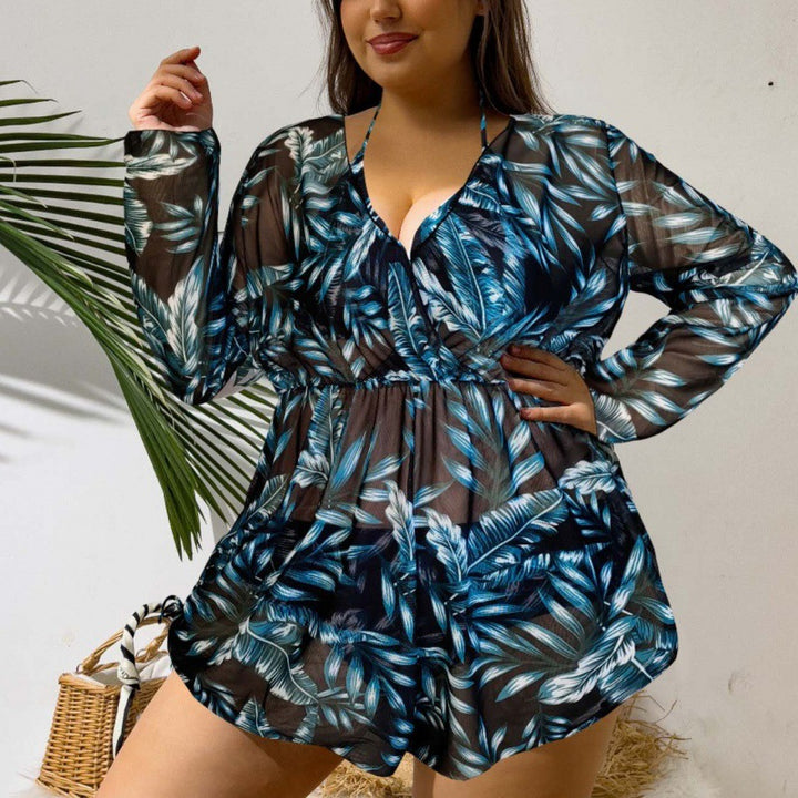 Damen Strandüberwurf mit floralem Print und tiefem V-Ausschnitt Drune