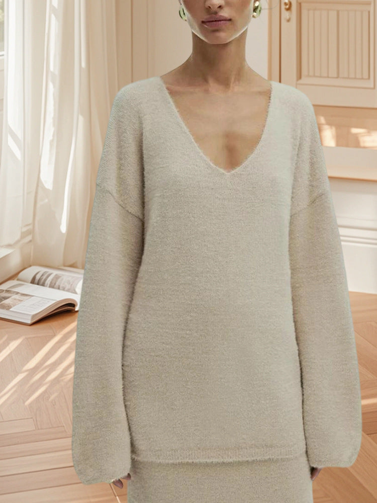 Damen Oversized Strickpullover mit hohem Bund und seitlicher Naht Drune