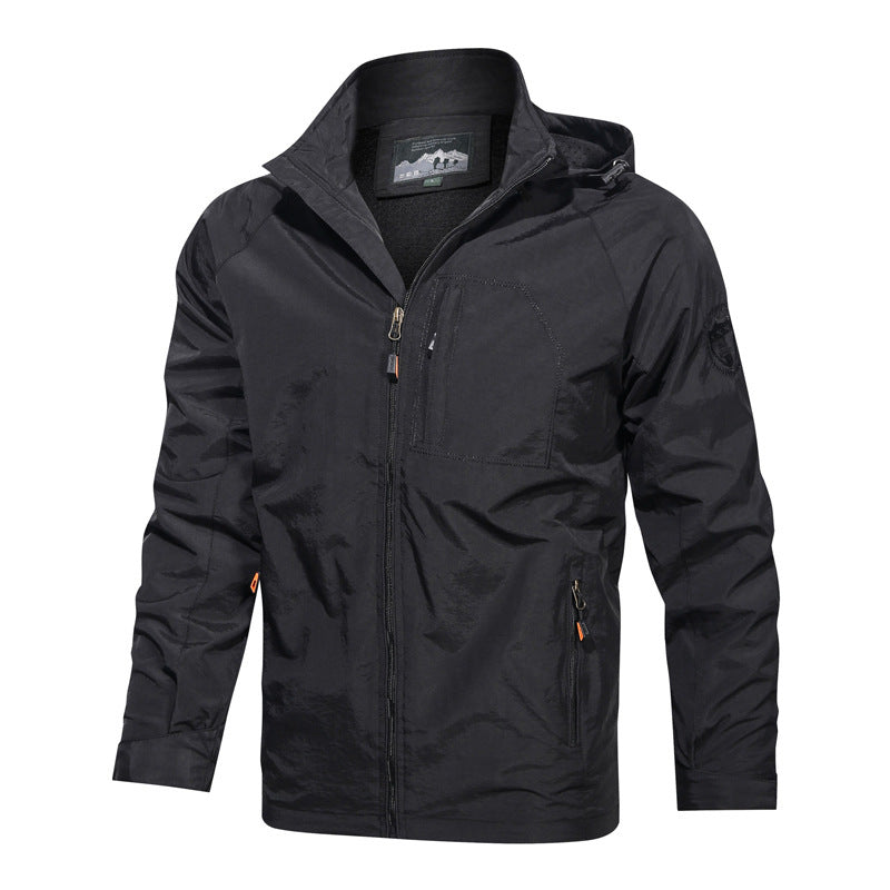 Herren nan leichte wasserabweisende Softshell Outdoorjacke mit Kapuze Brusttasche Drune