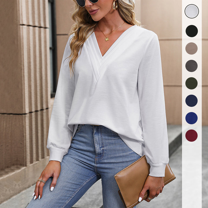 Damen Bluse mit V-Ausschnitt und lockeren Ärmeln Drune