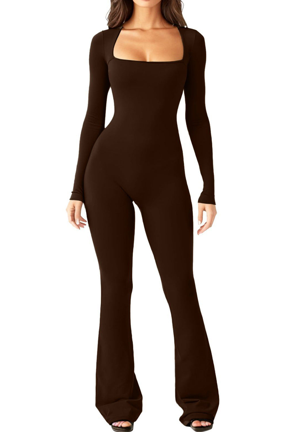 Damen Figurbetonter Jumpsuit mit langem Arm und quadratischem Ausschnitt Drune